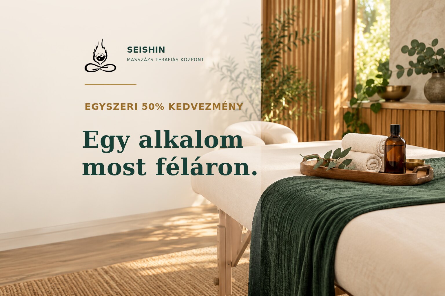 Egyszeri 50% kedvezmény masszázsra